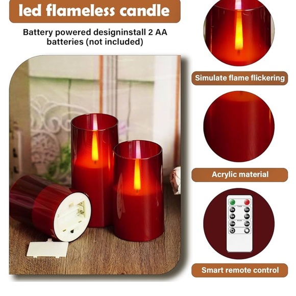Red Flameless LED Candle Set with remote set - Picture 2 of 3
